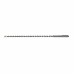 This SDS-Max drill bit is designed for drilling into concrete and masonry materials. It features a 7/8 in diameter, 13 in overall length, and 8 in maximum drilling depth, suitable for use with rotary hammer drills accepting SDS-Max shanks. Typical applications include creating anchor holes, through-holes, and dowel holes in concrete, block, and brick.