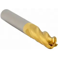 Solid carbide ball end mill with TiN coating and 4 flutes. Mill diameter 1/2", length of cut 2", overall length 4". Suitable for 3D contouring, slotting, and profiling in mold and die work, as well as general-purpose milling of steels and alloys.