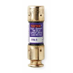 Class RK5 time-delay cylindrical fuse from the FRN-R Series, rated 25 A at 250 V AC and 125 V DC. Non-indicating design. Provides overcurrent protection with time-delay characteristics to accommodate inrush currents in motor circuits, lighting, and industrial equipment.