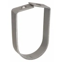 Standard loop hanger for supporting 1/2 in pipe from 3/8 in threaded rod. Made of 304 stainless steel with a load capacity of 610 lb. Non-cushioned design for use in industrial piping systems requiring corrosion resistance.