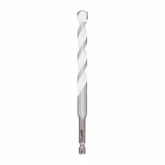 This MILWAUKEE carbide drill bit features a hex shank for secure chuck grip and is designed for drilling into concrete, masonry, and other hard materials. With a 1/2 in size, 4 in max drilling depth, and 6 in overall length, it is suitable for anchor installations and general construction tasks.