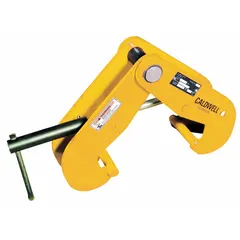 Steel beam lifting clamp for bottom flange mounting. Max jaw opening 7-1/2 in, overall depth 3 in. Used in construction and structural steel erection for lifting and positioning beams.
