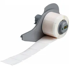 This precut label roll cartridge contains 1 in x 1 in wraparound labels made of white matte polyimide, designed for permanent identification of wires from 10 AWG to 12 AWG. Compatible with the BMP71 printer series, it requires the M7-R4300 ribbon. Typical applications include wire marking in industrial control panels, electrical cabinets, and OEM equipment.