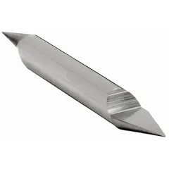 This double-end pointed engraving tool is made of carbide for hardness and wear resistance. It features a 30° tip angle and a 0.008" tip diameter. The double-end design provides two usable tips for extended service life. Typical applications include marking, serializing, and engraving on metals and plastics in industrial manufacturing and part identification.