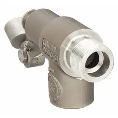 This float valve body from the R1360 series is designed for water media in general service applications. It features an angle valve body style for horizontal piping, with a 3/4 in MNPT inlet and 3/4 in FNPT outlet. The adjustable arm allows for level control, and the valve delivers a flow rate of 52 gpm at 65 psi. Float and rod are not included.