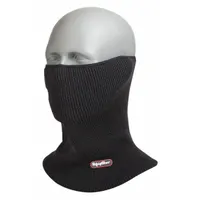 This black acrylic neck gaiter covers the ears, face, neck, and nose for cold-weather protection. It features a silver lining for added warmth and is suitable for general-purpose headwear use in outdoor or work environments