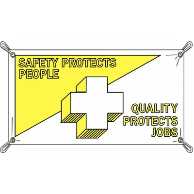 BRADY Banner: Polyethylene, 48 in x 120 in Nominal Sign Size, Indoor/Outdoor - Safety Protects People Quality Protects Jobs Banners