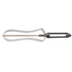 This peeler features a 1 1/2-inch stainless steel blade for removing skins from fruits and vegetables. Suitable for commercial and home kitchen use. Not NSF certified.