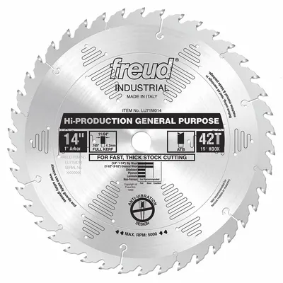 FREUD Circular Saw Blade: 14 in Blade Dia., 42 Teeth, 0.17 in Cut Wd, 1 in Arbor Size - Wood-Cutting Blades