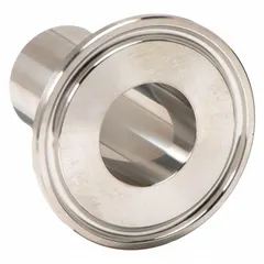 This clamp ferrule is made from polished 316L stainless steel with a 1 1/2 in outer diameter. It is designed for use in sanitary tube systems requiring hygienic, leak-proof connections. The fitting complies with ASME BPE 2012 standards, making it suitable for clean-in-place (CIP) applications in food, dairy, beverage, and pharmaceutical processing.