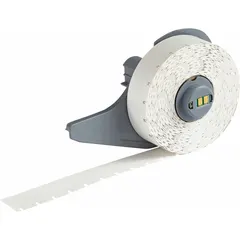 Continuous polypropylene label roll, 15/32 in x 50 ft, white. Compatible with BMP71 printer series. Used for industrial identification, asset tracking, and cable labeling in manufacturing and electrical environments.