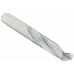 Solid carbide screw-machine length drill bit with a 0.2570 inch diameter (Letter F). Features a 135° 4-facet point and slow spiral flute design for reduced thrust and improved chip evacuation in horizontal drilling applications on screw machines and CNC lathes.
