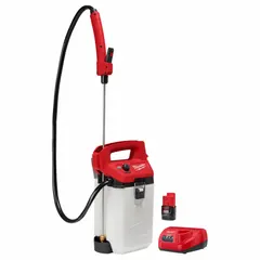 This cordless handheld sprayer features a 2-gallon poly tank and operates at 80 psi with a maximum spray distance of 17 feet. The poly tank is chemically compatible with fungicide, making it suitable for applying treatments in lawn, garden, and agricultural settings.