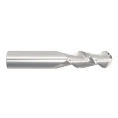 Solid carbide ball end mill with two flutes, designed for contouring, slotting, and profiling in aluminum and non-ferrous materials. The ball nose geometry enables smooth curved surfaces and 3D shapes. Features a 1" mill diameter, 1-3/4" length of cut, and 4" overall length.