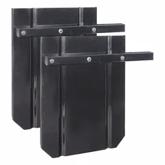 This truck mud flap is constructed from carbon steel with a black finish, measuring 28 inches in height, 22 inches in width, and 3/32 inches in thickness. Designed for front-vehicle installation, it helps reduce road spray and debris thrown from front wheels on heavy-duty trucks.