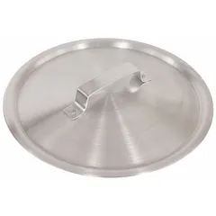 This aluminum cover with a riveted aluminum handle is designed for 7 qt saucepans. It helps retain heat and reduce splatter during cooking. NSF certified for commercial kitchen use.
