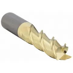 This carbide square end mill is designed for machining aluminum and non-ferrous materials. The ZrN coating reduces built-up edge and improves tool life. Three flutes enhance chip evacuation and surface finish in slotting, profiling, and contouring operations.