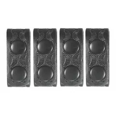 Set of four belt keepers made from basketweave synthetic leather in black. Each keeper is 7/8 inch wide and features a snap closure. Designed to secure a duty belt in place, preventing sagging or shifting during active use.