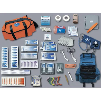 EMI Response Kit: 153 Components, Nylon, Bag, Orange, Medication Included - Duffel Bag Trauma Kits