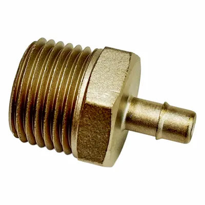 MEM-CO Mini Barbed Fitting Adapter: 3/4 in ID x 3/4 in Pipe x 1/2 in ID Size, MNPT x Tube - Nickel-Plated Brass Barbed Tube Fittings