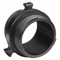 This aluminum rigid adapter features National Hose (NH) threads on both ends, with a 2-1/2 in x 2-1/2 in fitting size. It is used to connect fire hoses to hydrants or standpipes in municipal and industrial fire-protection systems.