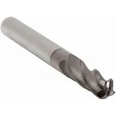 This general purpose carbide ball end mill features a TiCN coating and 4 flutes. With a 7/16" mill diameter, 1" length of cut, and 2-3/4" overall length, it is suited for 3D contouring, slotting, and profiling in metalworking, particularly on ferrous materials.