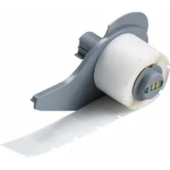 White matte vinyl wraparound label for wire and cable identification. Designed for 16 AWG to 8 AWG wire gauge. Compatible with M710 printer series; requires M7-R4300 ribbon. Used in control panels, electrical installations, and maintenance marking.