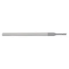 This carbide corner-chamfer end mill features a reduced neck for clearance in deep pocket work. With an AlTiN coating, 3 flutes, a 5/64" mill diameter, and a 5/32" length of cut, it is designed for fast cutting in steel and cast iron. Typical applications include creating beveled edges, deburring corners, and preparing weld joints in machining operations.