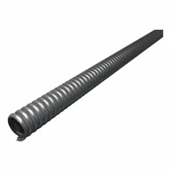 This reduced wall flexible metal conduit is made of aluminum and has a 1 1/4 in trade size with an overall length of 50 ft. It is used to protect electrical wiring in applications where flexibility is required, such as motor leads, machine tools, and control panels. Suitable for dry locations, it provides mechanical protection while accommodating vibration, movement, and tight bends.