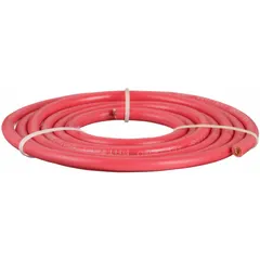 This red 2-gauge jumper cable is supplied cut to length for custom installations in battery and electrical circuits. With a 120-inch length and 94 A maximum current rating, it suits heavy-duty starting and charging applications in vehicles and industrial equipment.