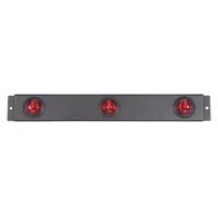 Red LED clearance light with round surface-mount design and grommet installation. Features ring terminal connection and IP67 rating for moisture and dust resistance. Used on trucks, trailers, and heavy equipment for side or rear visibility
