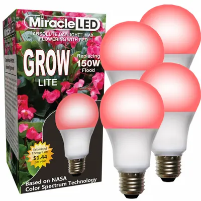MIRACLE LED Grow Bulb: LED, A21, 120V, Full/Broad/Red - Plant Growth Bulbs