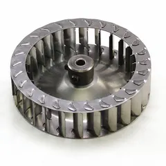 Replacement inducer wheel for forced-draft venting in gas-fired HVAC equipment. Creates draft to pull combustion gases through heat exchanger and vent outdoors. Direct replacement part for YORK systems.