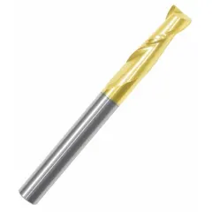 This solid carbide end mill features a TiN coating for increased wear resistance and a corner-radius design to reduce chipping. With 2 flutes and a 1" diameter, it is suited for general-purpose milling operations such as profiling, slotting, and contouring in steel, stainless steel, and cast iron.