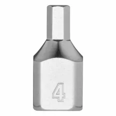 This hex bit socket features a 1/4 in drive size and a 4 mm hex tip with a fixed insert design. It has an overall length of 51/64 in. Suitable for driving hex-head fasteners in assembly, maintenance, and repair tasks.