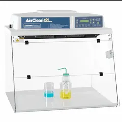 This instructional ductless fume hood is fully assembled and includes a blower, base/stand, and work surface. It provides operator protection by filtering airborne contaminants without external ductwork, suitable for light-duty chemical handling in educational and training settings where fixed exhaust systems are impractical.