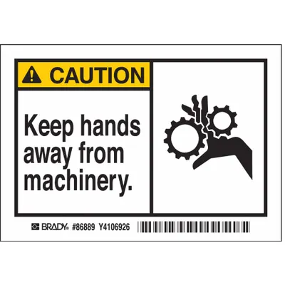 BRADY Caution: Keep Hands Away From Machinery. Signs, 5 PK