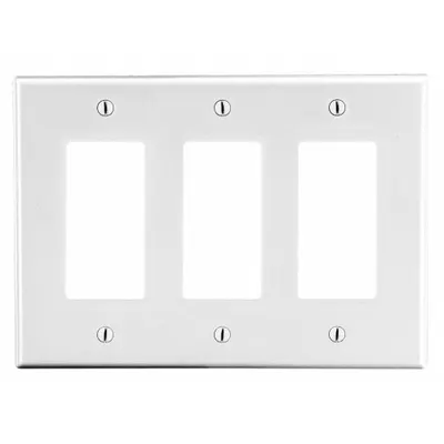 HUBBELL Wall Plate: Decorator-Rocker, 3 Gang, White - General Purpose Wall Plates
