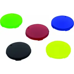 Illuminated push button head for industrial control panels. Compatible with MURRELEKTRONIK 69115 series operators. Available in black, blue, green, red, and yellow for visual status indication. Suitable for panel mounting in control stations and machinery.
