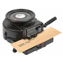 Type R stencil cutting machine from MARSH. Cuts 13 characters per foot across 4 lines per board. Used for producing stencils to mark shipping containers, pallets, and equipment in warehouses and industrial environments.
