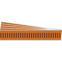 Orange pipe markers with black 'Acid Waste' legend, designed for pipes with outer diameter of 3/4 inch and smaller. Each pack contains 5 packages, with 28 markers per package. Markers are without arrows, suitable for identifying acid waste lines in industrial piping systems.