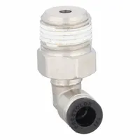 PARKER Push-Fit Elbow Fitting: 1/4 in OD x 3/8 in Pipe Size, Push-to-Connect x MNPTF, Brass, Silver (MPN W169PLP-4-6)