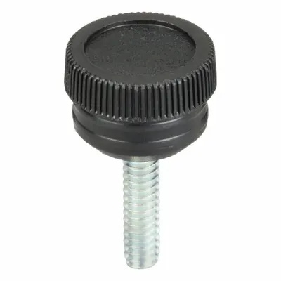INNOVATIVE COMPONENTS Hand Knob: Knurled, Plastic w/ Steel Thread, #10-24 Thread, 0.75 in Thread Lg - Knurled Knobs with Threaded Stud