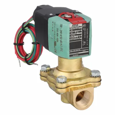 REDHAT Solenoid Valve: 2-Way, Normally Open, 1/2 in Pipe Size, 100 to 240V AC/DC - 2-Way/2-Position, Normally Open Solenoid Valves