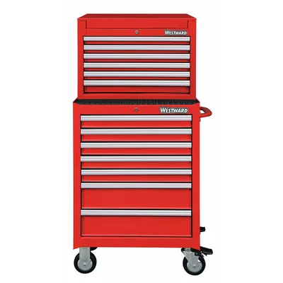 WESTWARD Tool Chest and Cabinet Combination: 13 Drawers, Light Duty, Keyed - Light-Duty Top Chest & Rolling Cabinet Combos