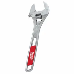 This MILWAUKEE adjustable wrench is made from alloy steel with a chrome finish. It has an overall length of 10 inches and a jaw capacity of 1 3/8 inches. Suitable for tightening or loosening nuts, bolts, and fittings in general maintenance and repair tasks.