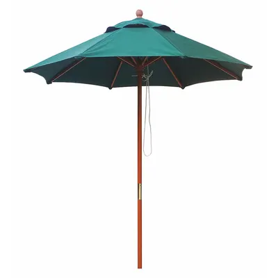 OEM APPROVED VENDOR Round Umbrella, Forest Green, 7 ft Dia, Wood Pole, Rope Pull - Round Umbrellas