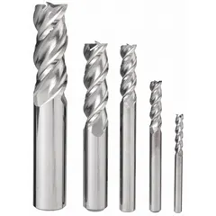 This 5-piece set of carbide square end mills is designed for general-purpose milling operations. Each end mill features 3 flutes and diameters ranging from 1/8" to 1/2". Suitable for cutting slots, profiles, and contours in materials such as steel and aluminum on CNC or manual milling machines.