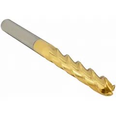General purpose carbide ball end mill with titanium nitride (TiN) coating. Features 4 flutes, 5/8" mill diameter, 3" length of cut, and 6" overall length. Used for 3D contouring, slotting, and profiling in mold and die work and general machining of steels and alloys.
