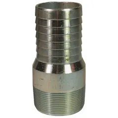 This rigid steel combination nipple connects 2 in hose I.D. to NPT threaded equipment. Suitable for air, water, and chemical transfer in industrial fluid-handling systems. Fitting size: 2-1/32 in x 2-13/32 in. Connection type: Hose Barb x NPT.